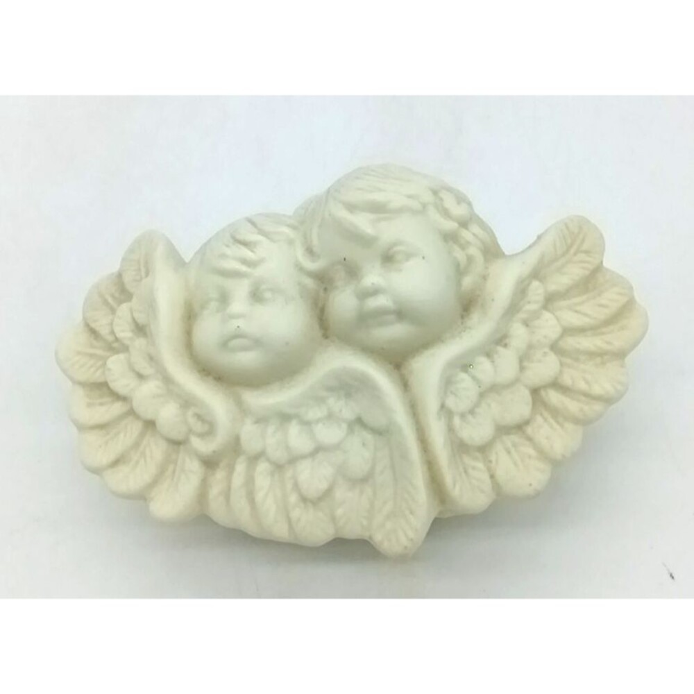 Vintage Porcelain White Bisque Angel Cherubs Covered Trinket Box